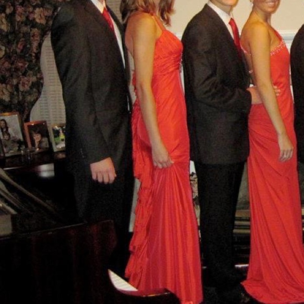 Red Mermaid Designer Rhinestone Pageant Prom Gown - Picture 12 of 13